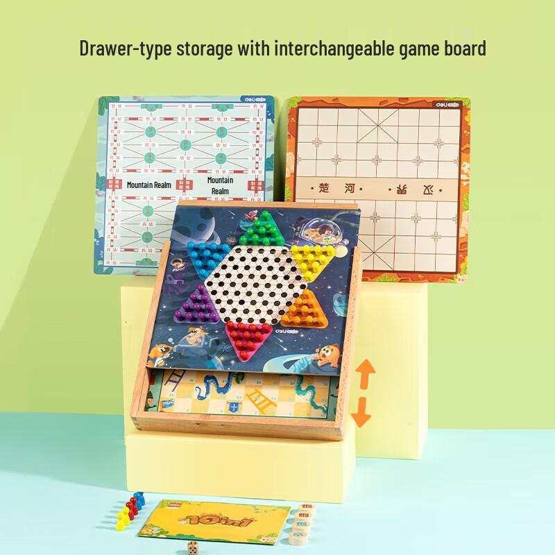 Deli Wooden 10-in-1 Board Game Set