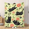 1 Flannel Throw Blanket Featuring a Black Cat and Floral Background. This Lightweight Soft and Comfortable Shawl/nap/sofa Blanket