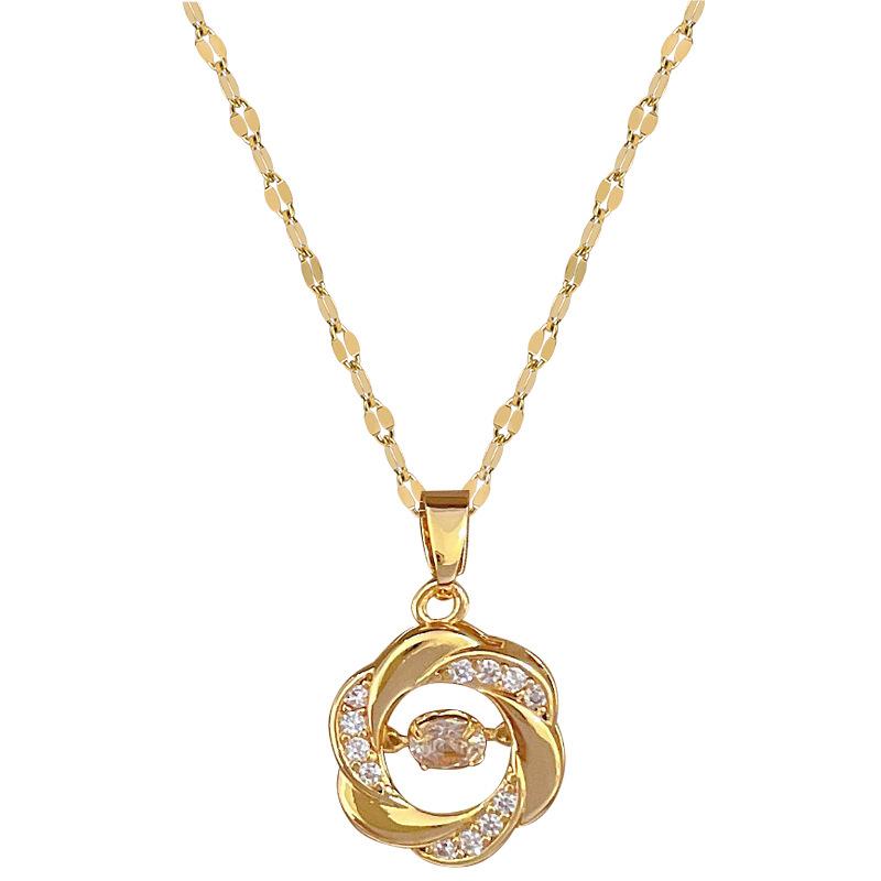 Colar Feminino Versátil Corrente para Clavícula Corrente de Aço Titânio Reencarnação Rotativa Luz Inteligente Temperamento de Luxo Deslumbrante Cheio de Diamantes