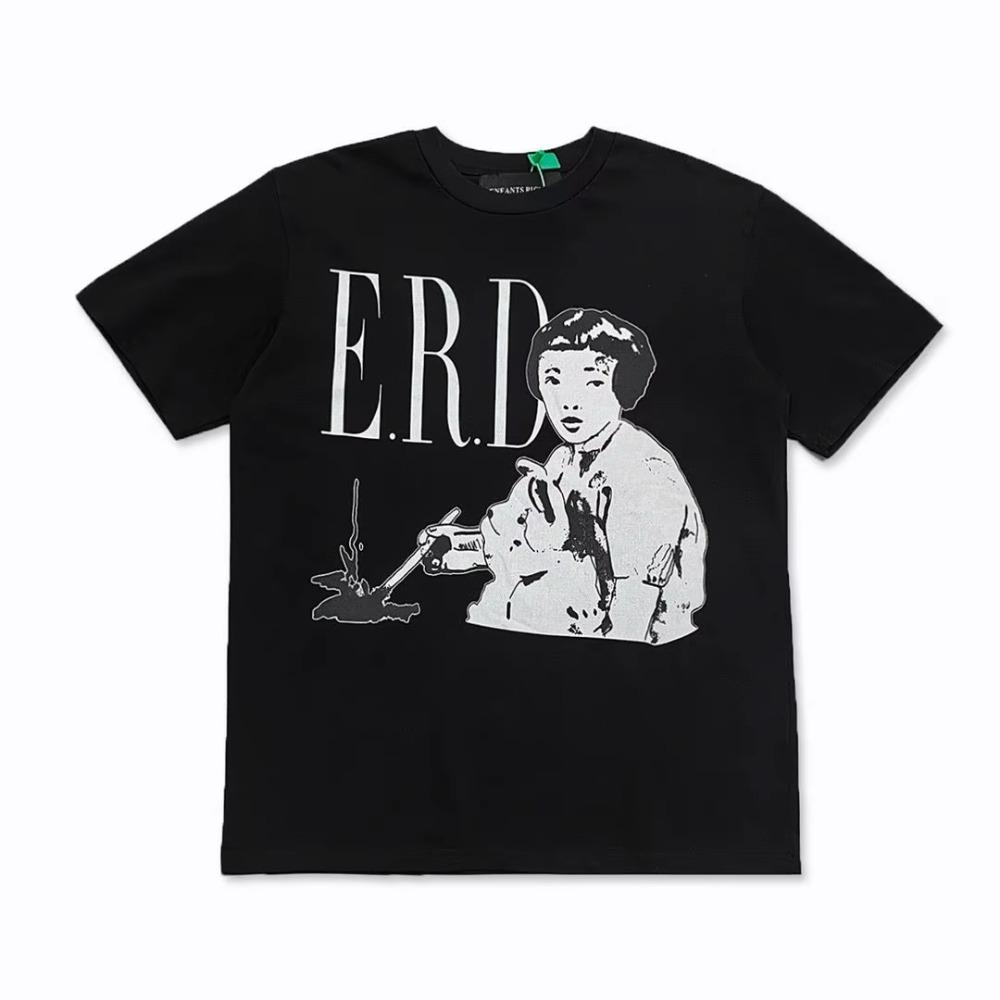 ERD Melancholie Trendmarke Zweite Generation Porträt High Street Druck Lockeres Paar T-Shirt Retro Rundhals Kurzärmelig