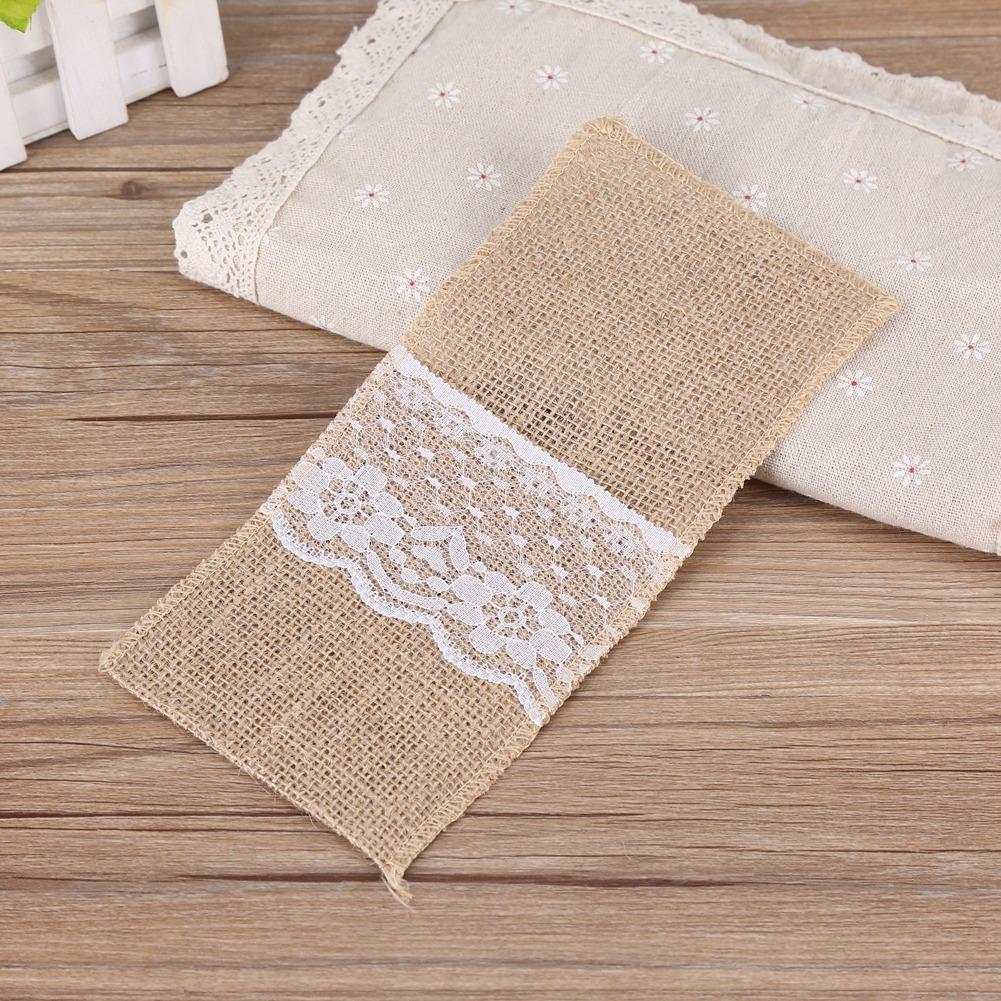 10pcs Jute Lace Made Fork and Knife Cutlery Tableware Holders for Wedding Party Decoration