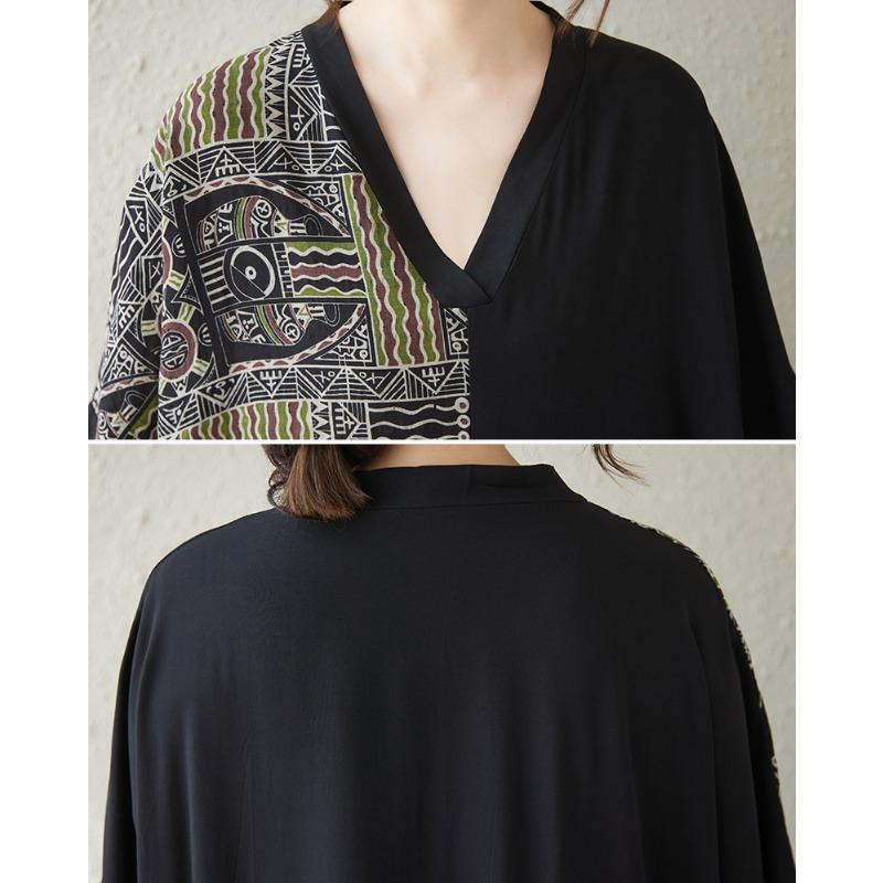 DIMANAF 2025 Summer Women Plus Size Dress Basic Casual Dress Loose Vintage Printing Long Beach Short Sleeve Dress