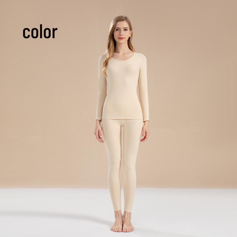 Ensemble d'automne pour femmes en pur coton uni: Couche de base, Pull, Pantalon, Sous-vêtements chauds fins pour filles
