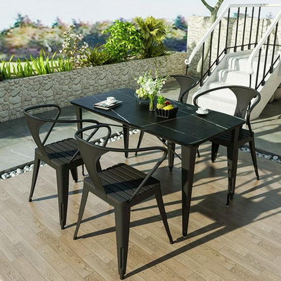 Garden Anti-Corrosion Wood-Plastic Composite Dining Set: Outdoor Table & Chairs for Courtyard, Balcony, or Cafe