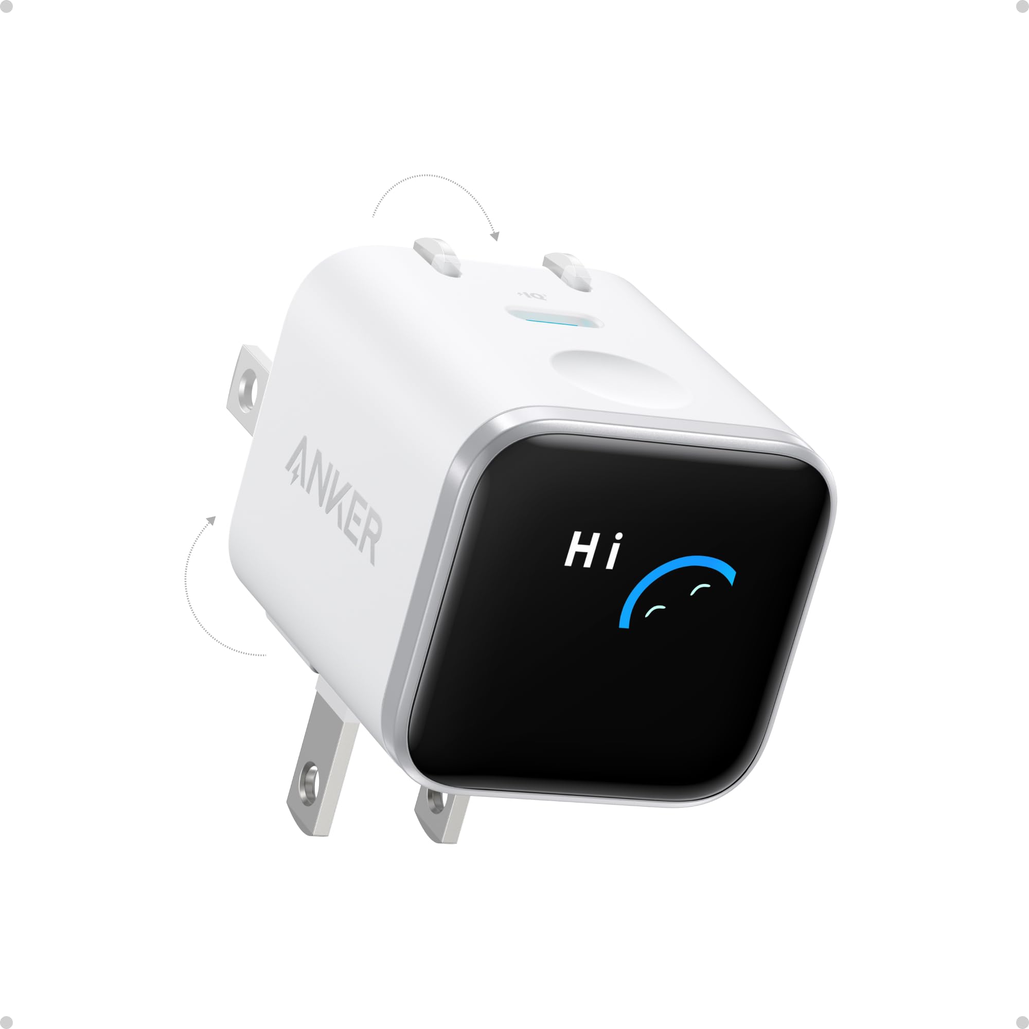 

Зарядний пристрій Anker Smart Display, Швидкозарядний USB C зарядний пристрій Anker Nano 45 Вт зі складаною вилкою 180°, Розумний розпізнавач, Вбудований режим захисту, для iPhone17/ білий