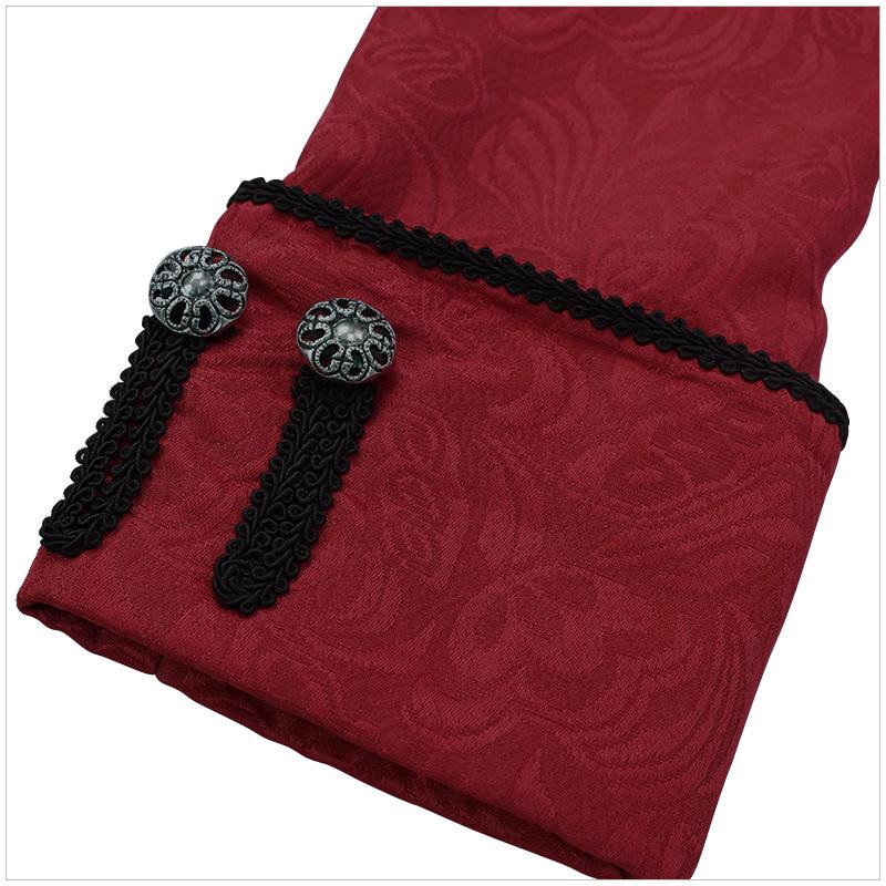 Men's European & American Punk Retro Jacquard Overcoat with Stand Collar and Ruffle Shirt Set (2024)