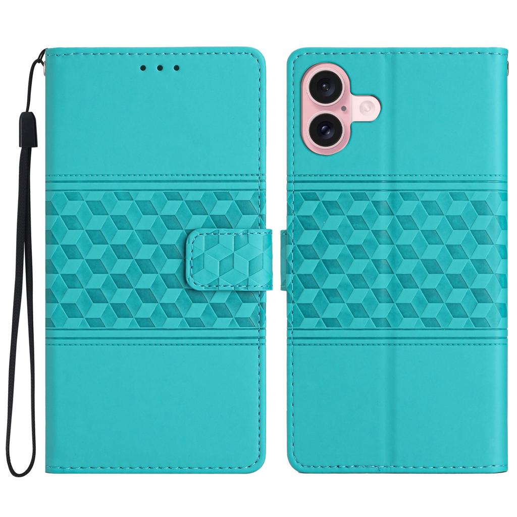 For iPhone 16 Case Rhombus Leather with TPU Inner Shell Wallet Phone Cover