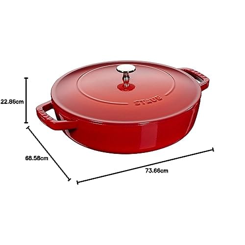 Staub Braiser Saut? Pan, Cherry, 24cm, Double-Handled, Cast Iron Enamel, Shallow, Sukiyaki Compatible, Induction Cooking Compatible [Official Japanese