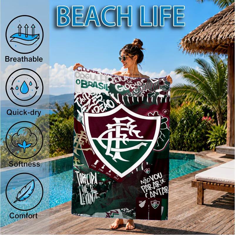 Flumi-nense Football Crest Printed Microfiber Beach Towel, Soft And Absorbent, Quick-Dry, Ideal for Summer Travel, Beach Essential, Swimming Pool