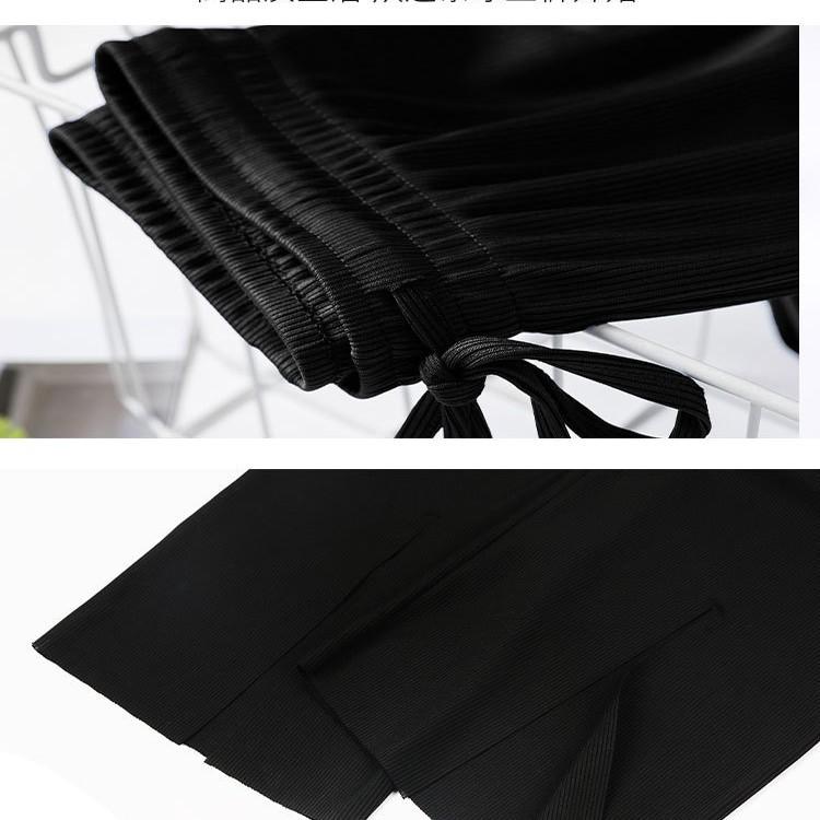 Ice Silk Wide-leg Pants for Women In Summer High Waist Drooping New Small Thin Style Split Straight Floor-moving Casual Pants
