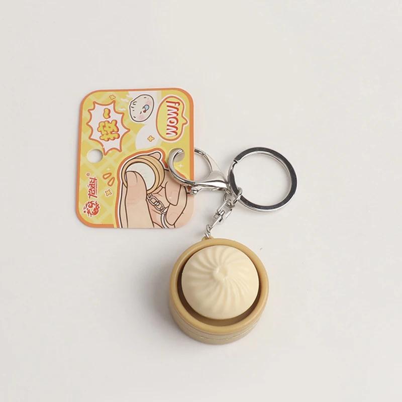 Simulation Bun Keyboard Clicker Keychain Mini Steamed Bun Fidget Toy Stress Relief Decompression Gift Key Backpack Pendant