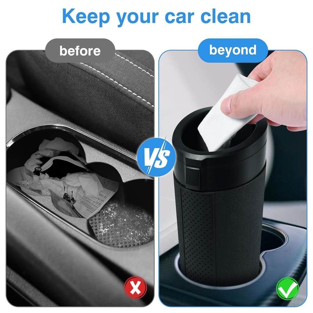 Car Trash Can Bin With Lid, Mini Leakproof Garbage Can For Vehicle, Cup Holder Trash Can, Small Trash Bin For Cars, Home, Bedroom, Office (Black 01)