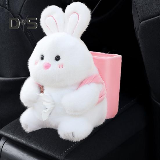Cute Bear Car Tissue Box & Trash Can 2-in-1 Plush Multi-Functional Organizer Universal Auto Interior Decor for SUV Truck Van
