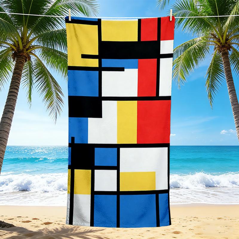 1Pc Abstract Composition Beach Towel, Quick Dry, Multi-Use for Beach Pool Gym Yoga Home Travel, Christmas, Halloween, Xmas Gift M92849