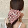 French Retro Pink Plaid Hair Tie Scarf - High Elasticity, Gentle On Hair, Sweet and Cute Hair Accessory