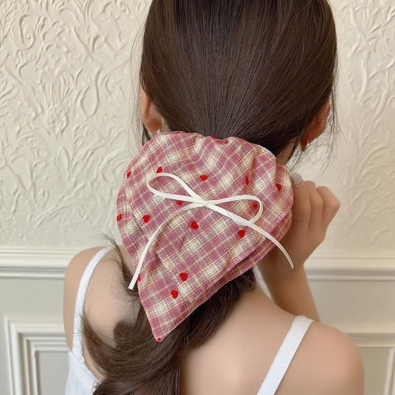 French Retro Pink Plaid Hair Tie Scarf - High Elasticity, Gentle On Hair, Sweet and Cute Hair Accessory
