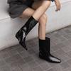 Cowhide version~ Korean niche small square head slope straight mid-tube boots women's 2025 new thin boots Chelsea boots