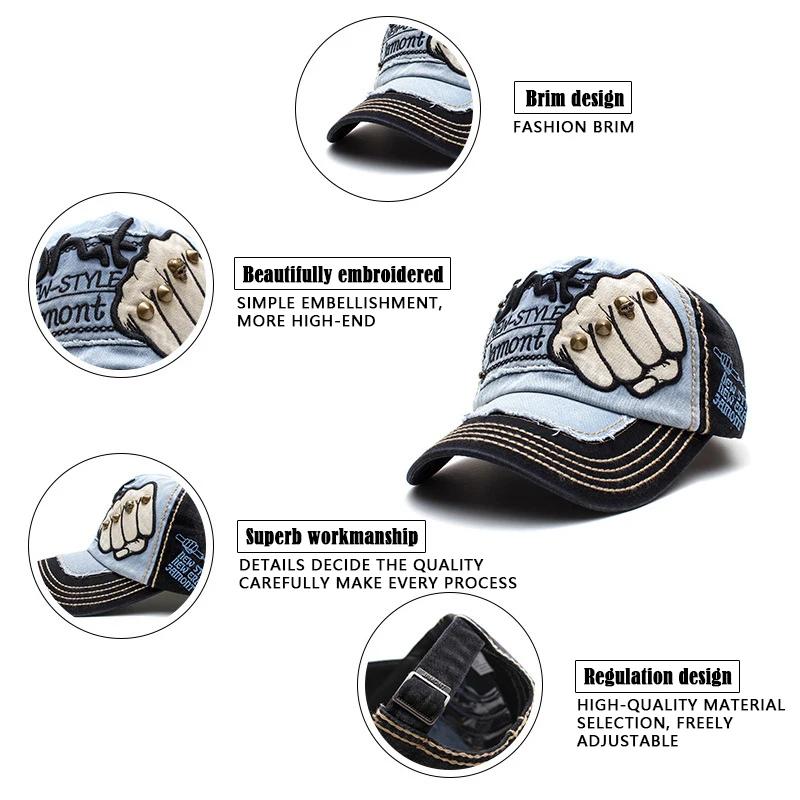 Mode Baseballkappe Sport Outdoor Freizeitkappe Sonnenhut Gorras Hip Hop Kappen Einheitsgröße Verstellbar Unisex Faust Nieten Patches