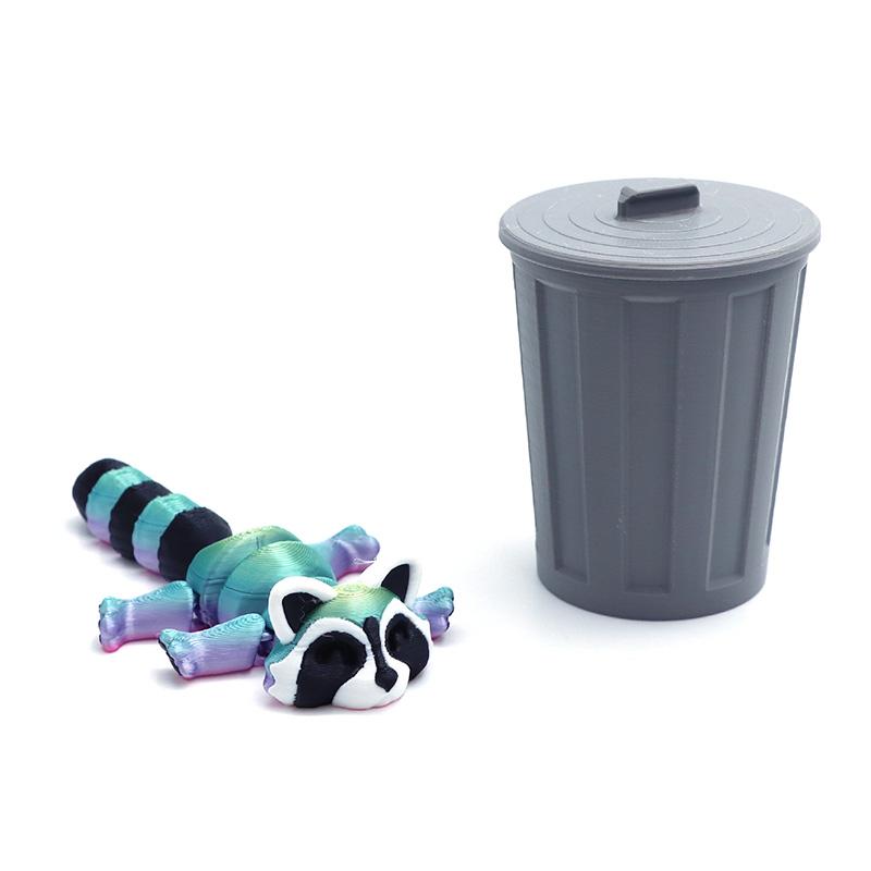 Farbverlauf Gelenkiger Waschbär Fidget Spielzeug (3D gedruckt): Mehrgelenk-Bewegliches Tier mit Mülleimer – Trendige Wohn-/Schreibtisch-Dekoration