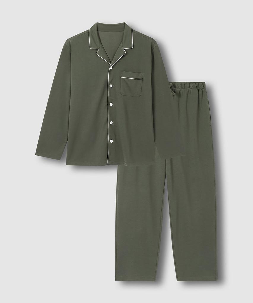 JAJU Ensemble Pyjama Homme Toucher Doux_Kaki