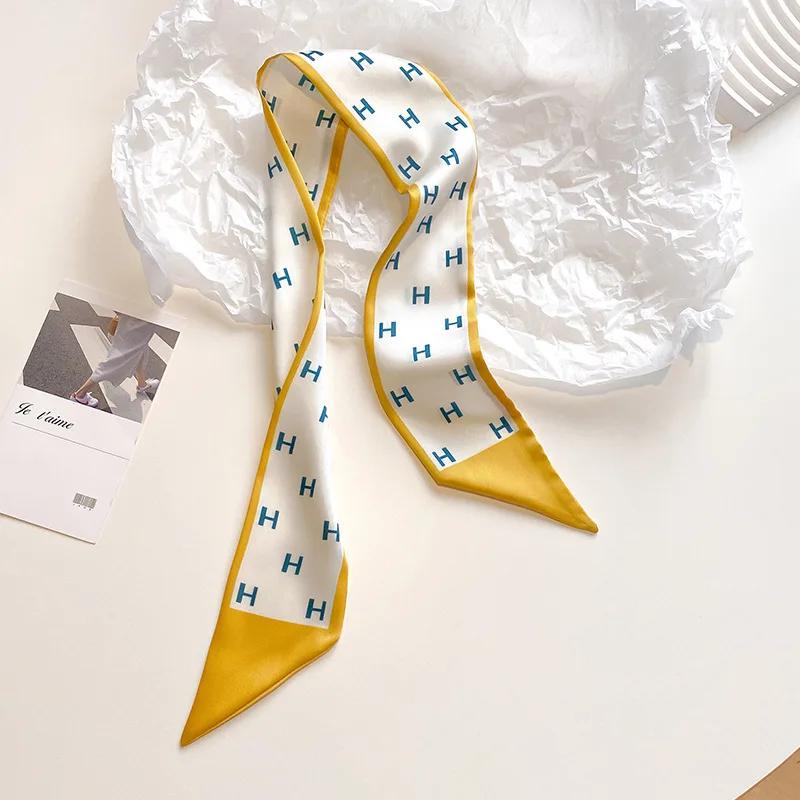 

Желтый пастельный цвет многофункциональное украшение маленький шелковый платок, женский французский шейный платок для волос, аксессуары для сумки