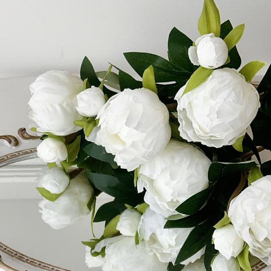 Künstliche Pfingstrosenblüten, 17 Zoll Realistische Kunstpfingstrose mit 1 Knospe, Lebensechtes Pfingstrosenbukett mit Stiel für Vasenarrangement, Tischdekoration für Hochzeiten, Innenbereich