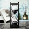 Hourglass Timer 60 Minute, Black Wooden Frame Decorative Sand Timer (Black Sand, Large Size)