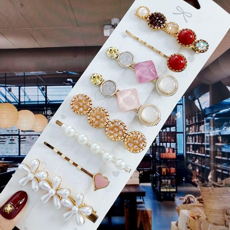 

8 шт./компл., набор акриловых заколок для волос с жемчугом и кристаллами для женщин, заколки с геометрическим рисунком в стиле ретро, ​​аксессуары для волос для девочек, модные украшения