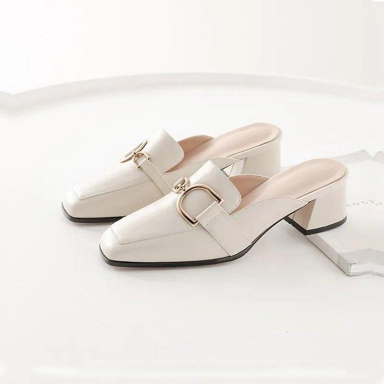 Baotou Half Slippers Women's Summer Wear 2025 Summer New Fashion Versatile Half Tray Thick Heel Single Shoes Internet Celebrity Lazy Shoes