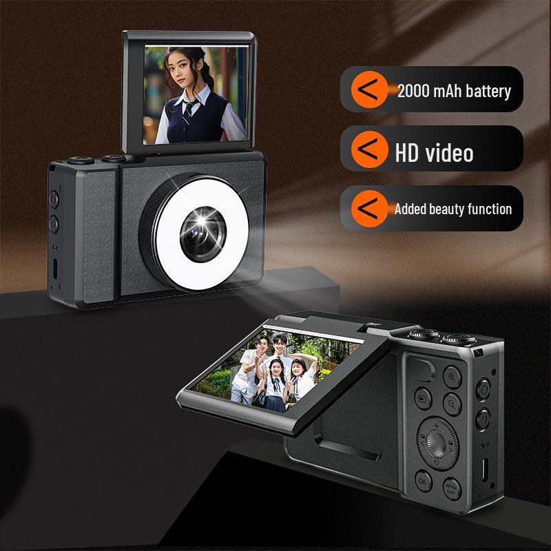 Cross-Border Flip Screen Mirrorless CCD Digital Camera with HD Video, 5MP, and LED Fill Light.