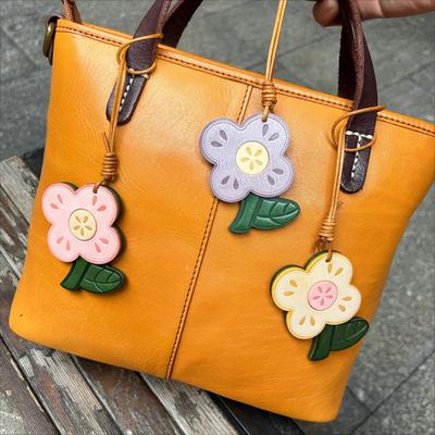 Top Layer Cowhide Hand-sewn Small Flower Pendant Bag Pet Tanning Spray Leather Bag Pendant Car Charm Creative Retro Cute Gift