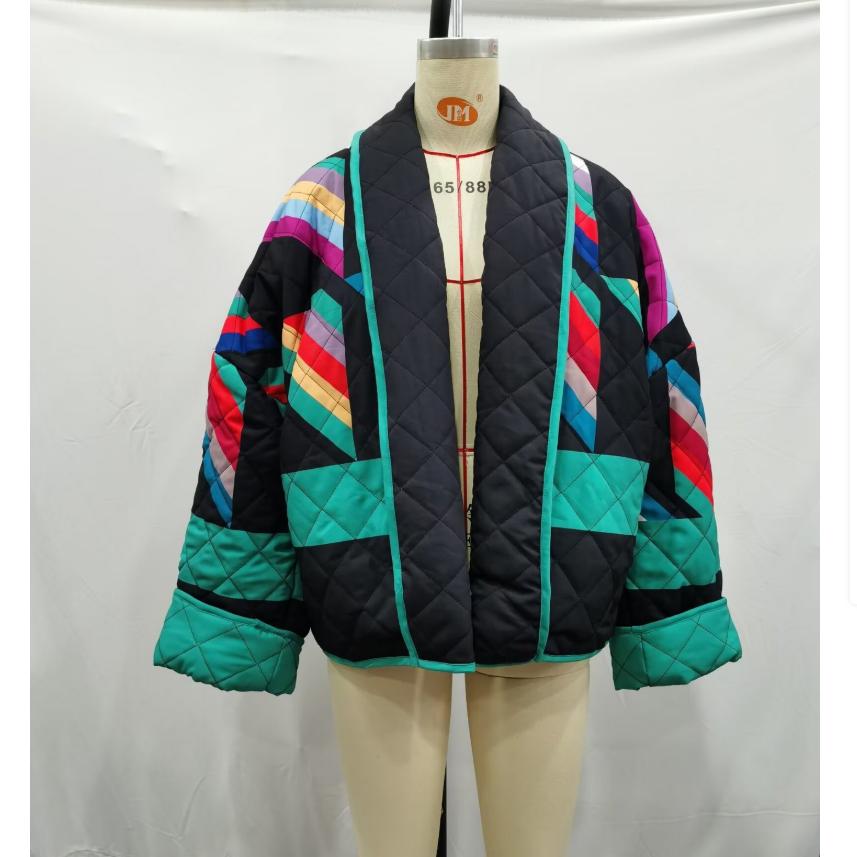 Autumn and Winter Street Fashion Printing Large Size Loose Stitching Cotton Jacket Top