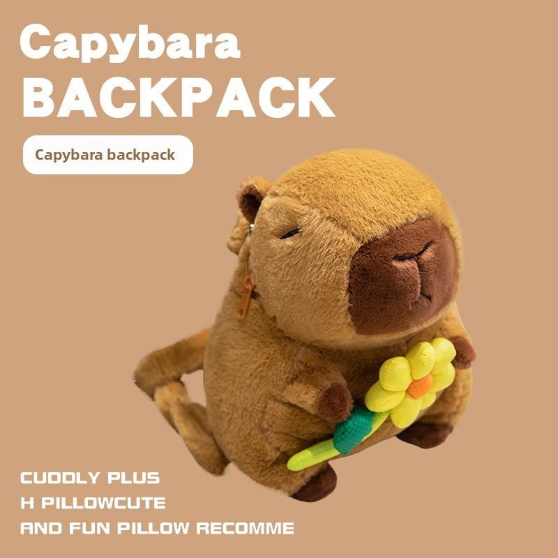 Plush Child Capybara Backpack With Adjustable Straps Leisure Outdoor Bag Storage