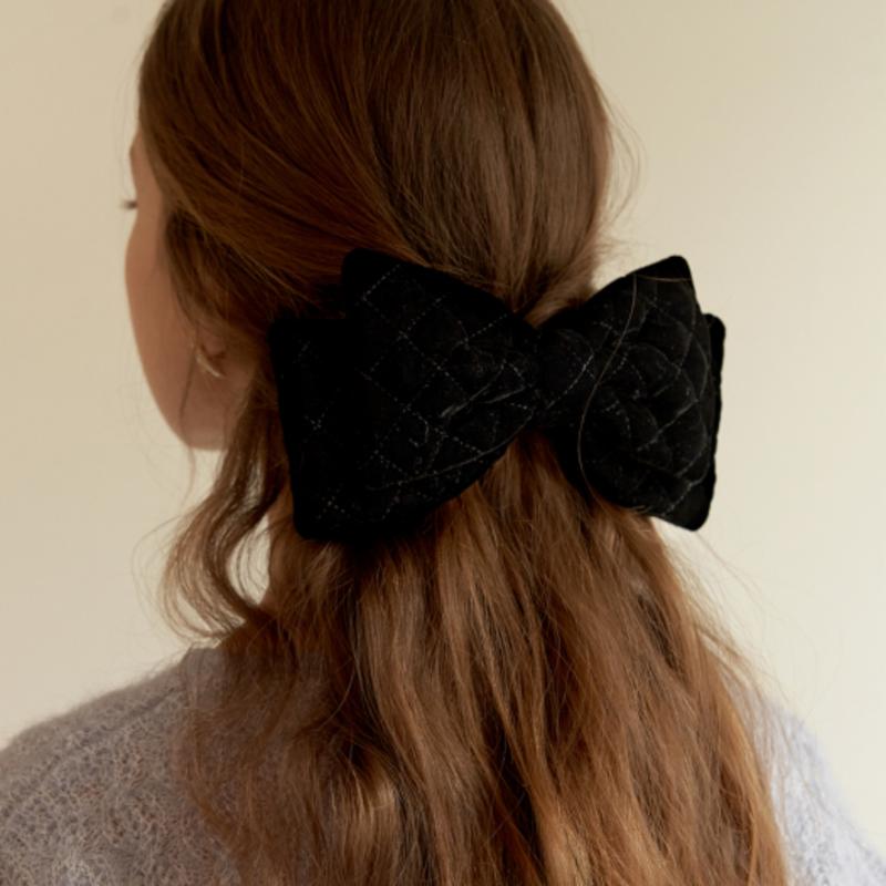 

TATIANA Merry Quilting Velvet Ribbon Hair Pin_HB0100 Black