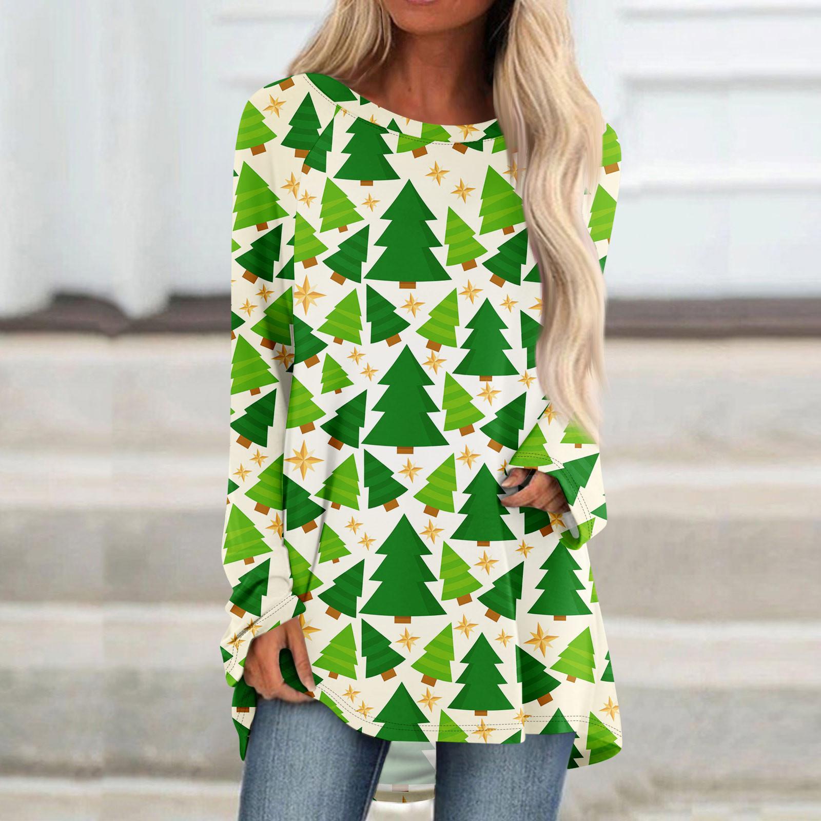 

Женский модный свободный свитер средней длины с круглым вырезом и рождественским принтом, рукава реглан, повседневный топ с длинными рукавами XXL