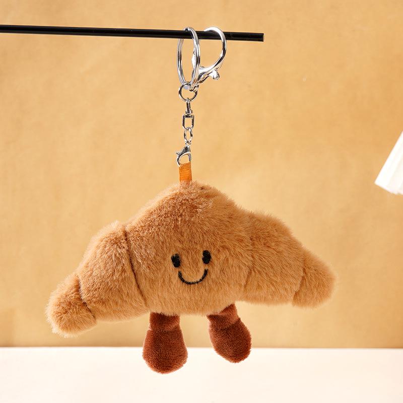 Croissant Stick Plush Keychain Charm: Cute Cartoon Bag Accessory
