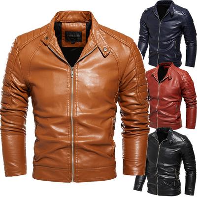 Pánská bunda Podzimní kabát Jednobarevný Pu Leather Moto Suit Plus Sametová kožená bunda Muži