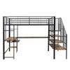 Bed, Loft Bed, Charging Port, Comfortable and Safe Corner Staircase, Desk Area with Keyboard Tray and Storage, Iron + MDF, Black + Dark, 120x200cm