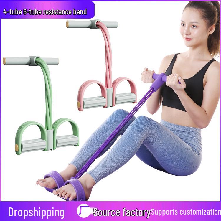 Six-Tube Foot Pedal Resistance Band & Waist Trimmer for Home Fitness