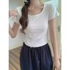 Special Model American Retro U-neck Short-sleeved Women's T-shirt Summer Thin Slim Fit Pure Desire Positive Shoulder Exposed Collarbone Tide