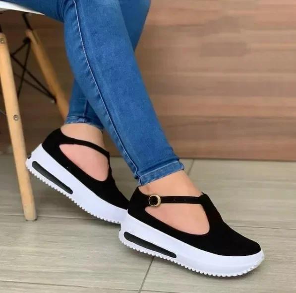 Fashion Womens Shoes Fashion Large Size Casual Shoes Spring Platform Round Toe Loafers Women Buckle Wedge Women's Shoes Zapatillas Mujer