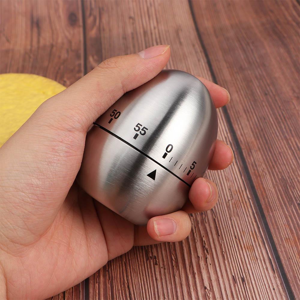 Stainless Steel 60 Minutes Egg Shaped Mechanical Reminder Alarm Clock Kitchen Timer Countdown