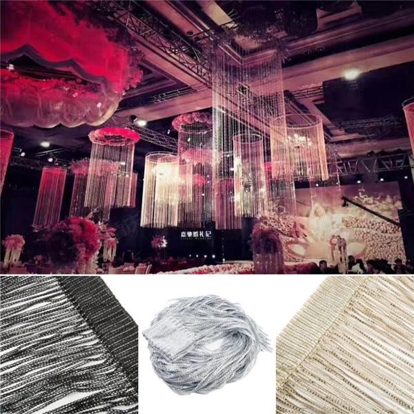 Luxury Glitter String Door Curtain Beads Room Dividers Beaded Fringe Polyester Fabric Shiny Tassel Line Curtains Window Panel Valance Wedding DIY