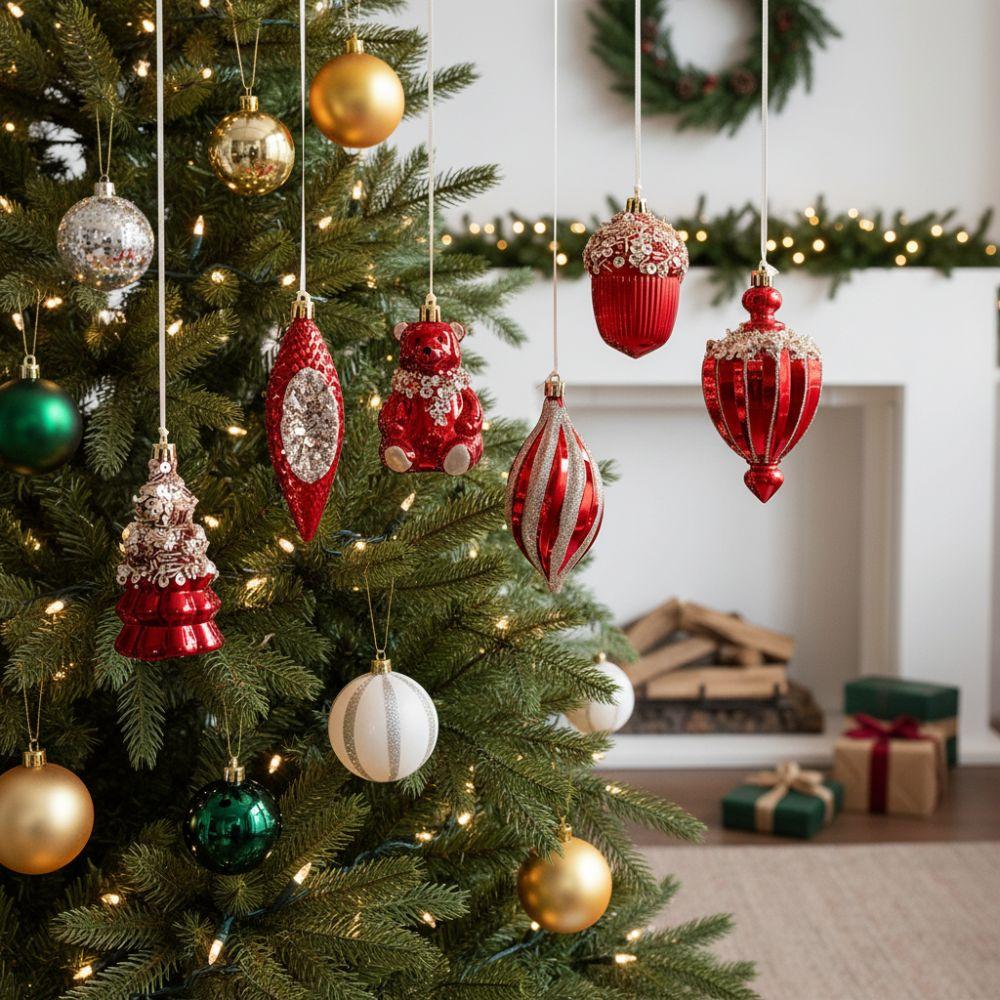 Red Christmas Tree Pendants Plastic Xmas Tree Pendant Home Decoration