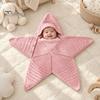 Cozy Wool Yarn Sleep Bag Star Knit Baby Sack, Christmas Newborn Swaddle with Hood, Cute Photo Outfit Soft Romper for 0-3 Months, Holiday Elastic Wrap