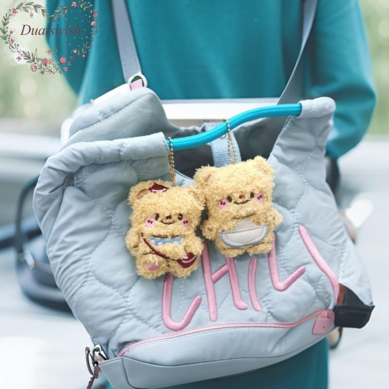 Cute Squeaky Bear Plush Pendant Backpack Keychain Bag Cartoon Pendant Couple Friend Gift