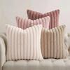 Imitation Rabbit Fur Pillowcase, Soft Plush Vertical Strip Design Throw Pillow Case, Decorative Cushion Cover for Sofa Bed Chair