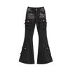Jeans Cargo de Cintura Baja para Mujer Lavado Negro Años 2000 Y2K Retro Desgastados Bigotes Multibolsillo Bootcut Micro Flare Pantalones Grunge Nuevos