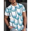 Summer Easy Light Luxury Men'S White Base Blue-Green Layered Herringbone Geometric Print Short Sleeve T-Shirt