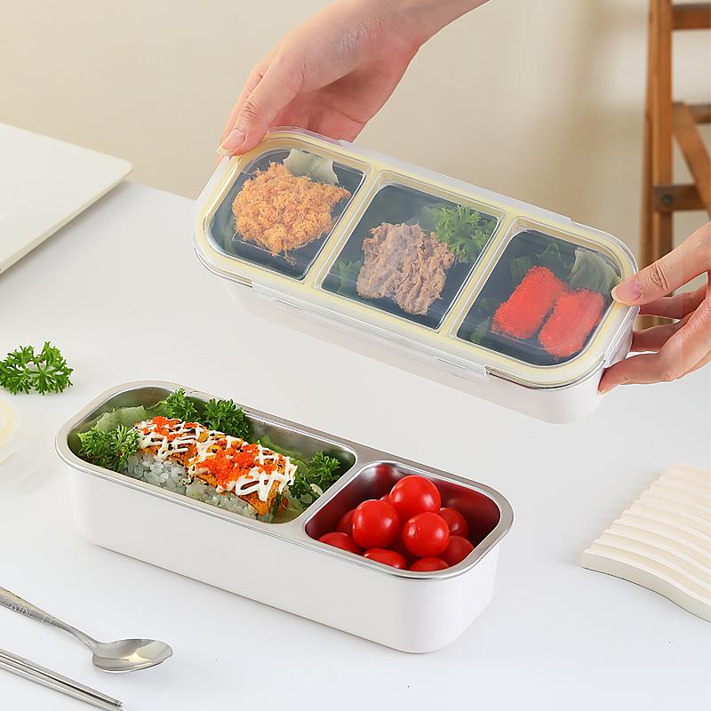 304 Stainless Steel Compartmentalized Bento Lunch Box with Lid, Ideal for Quick Meals & Weight Loss, Heatable.